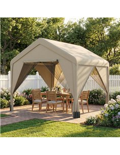 Outsunny 3 x 3 m Patio Gazebo with Netting & Curtains, Outdoor Canopy Shelter with Galvanised Steel Frame, Khaki 2