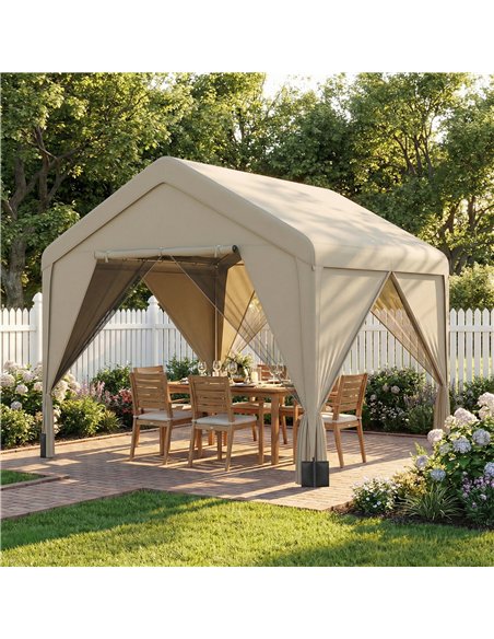 Outsunny 3 x 3 m Patio Gazebo with Netting & Curtains, Outdoor Canopy Shelter with Galvanised Steel Frame, Khaki - pic 185523 | FastDaddyshop