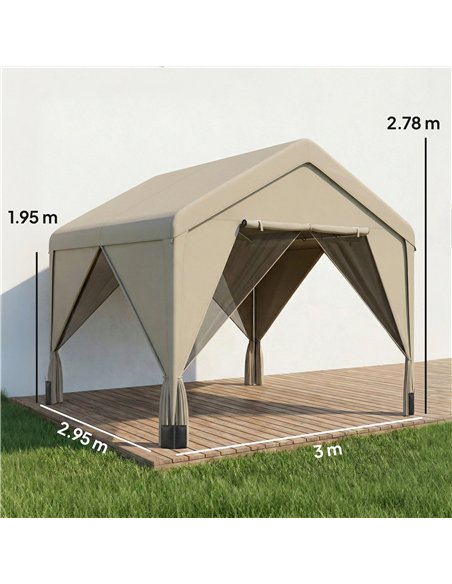 Outsunny 3 x 3 m Patio Gazebo with Netting & Curtains, Outdoor Canopy Shelter with Galvanised Steel Frame, Khaki - pic 185524 | FastDaddyshop
