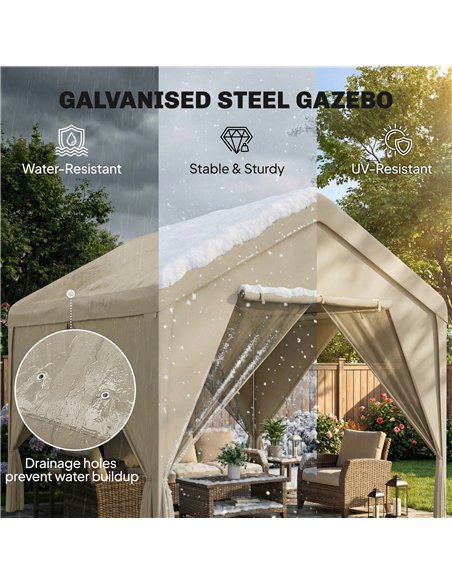Outsunny 3 x 3 m Patio Gazebo with Netting & Curtains, Outdoor Canopy Shelter with Galvanised Steel Frame, Khaki - pic 185525 | FastDaddyshop