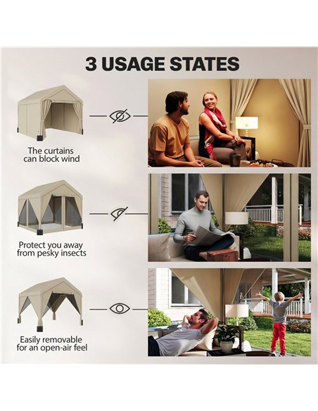 Outsunny 3 x 3 m Patio Gazebo with Netting & Curtains, Outdoor Canopy Shelter with Galvanised Steel Frame, Khaki - pic 185526 | FastDaddyshop