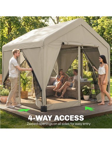 Outsunny 3 x 3 m Patio Gazebo with Netting & Curtains, Outdoor Canopy Shelter with Galvanised Steel Frame, Khaki