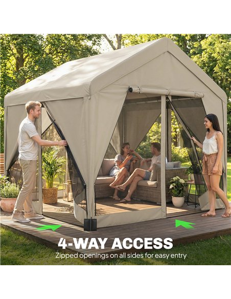 Outsunny 3 x 3 m Patio Gazebo with Netting & Curtains, Outdoor Canopy Shelter with Galvanised Steel Frame, Khaki - pic 185527 | FastDaddyshop