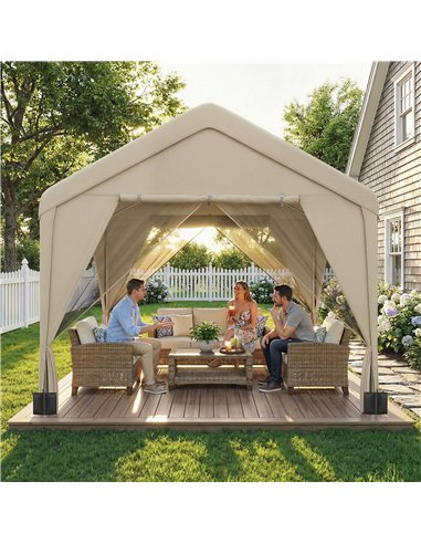 Outsunny 3 x 3 m Patio Gazebo with Netting & Curtains, Outdoor Canopy Shelter with Galvanised Steel Frame, Khaki