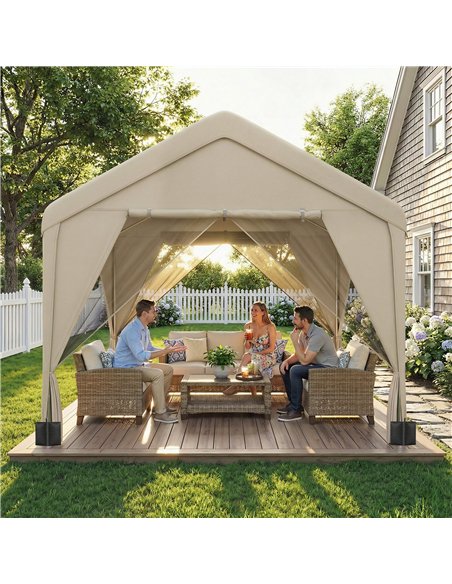Outsunny 3 x 3 m Patio Gazebo with Netting & Curtains, Outdoor Canopy Shelter with Galvanised Steel Frame, Khaki - pic 185529 | FastDaddyshop