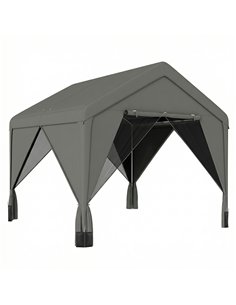 Outsunny 3 x 3 m Patio Gazebo with Netting & Curtains, Outdoor Canopy Shelter with Galvanised Steel Frame, Dark Grey