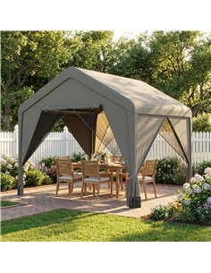 Outsunny 3 x 3 m Patio Gazebo with Netting & Curtains, Outdoor Canopy Shelter with Galvanised Steel Frame, Dark Grey 2