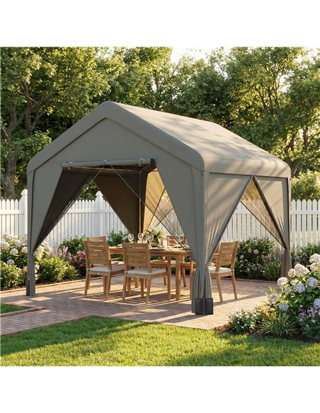 Outsunny 3 x 3 m Patio Gazebo with Netting & Curtains, Outdoor Canopy Shelter with Galvanised Steel Frame, Dark Grey - pic 185541 | FastDaddyshop