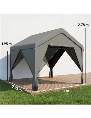 Outsunny 3 x 3 m Patio Gazebo with Netting & Curtains, Outdoor Canopy Shelter with Galvanised Steel Frame, Dark Grey