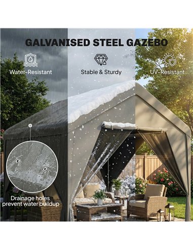 Outsunny 3 x 3 m Patio Gazebo with Netting & Curtains, Outdoor Canopy Shelter with Galvanised Steel Frame, Dark Grey