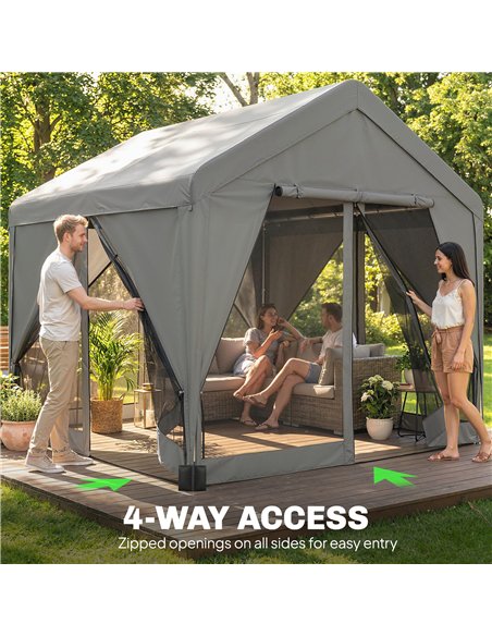 Outsunny 3 x 3 m Patio Gazebo with Netting & Curtains, Outdoor Canopy Shelter with Galvanised Steel Frame, Dark Grey - pic 185545 | FastDaddyshop