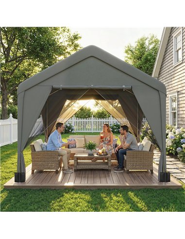 Outsunny 3 x 3 m Patio Gazebo with Netting & Curtains, Outdoor Canopy Shelter with Galvanised Steel Frame, Dark Grey