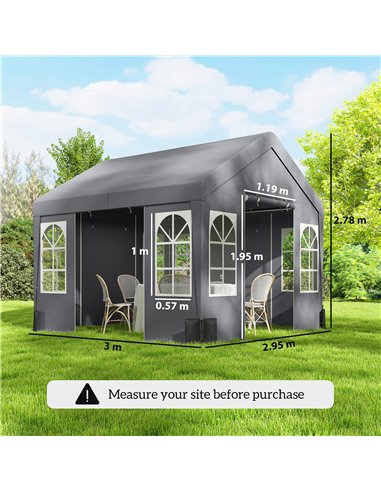 Outsunny 3 x 3 m Party Tent, Outdoor Canopy Tent Shelter with Removable Sidewalls, 4 Zipped Doors, for Parties, Wedding, Grey