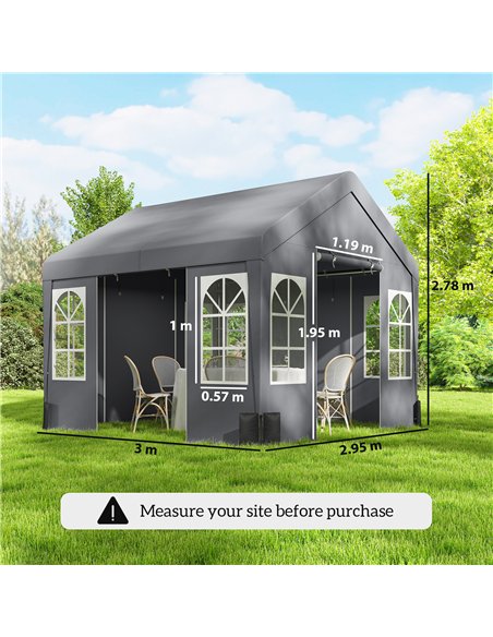 Outsunny 3 x 3 m Party Tent, Outdoor Canopy Tent Shelter with Removable Sidewalls, 4 Zipped Doors, for Parties, Wedding, Grey - pic 185551 | FastDaddyshop