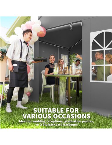 Outsunny 3 x 3 m Party Tent, Outdoor Canopy Tent Shelter with Removable Sidewalls, 4 Zipped Doors, for Parties, Wedding, Grey
