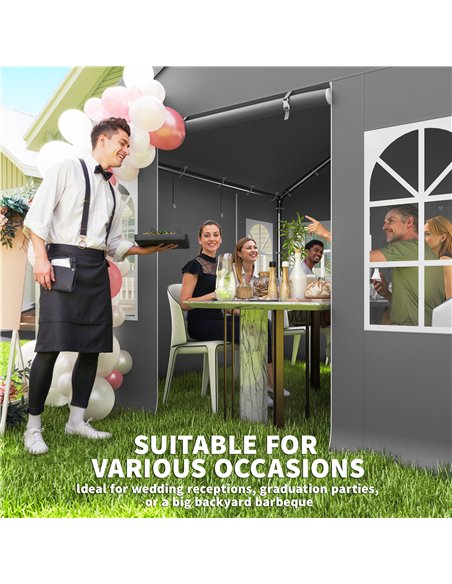 Outsunny 3 x 3 m Party Tent, Outdoor Canopy Tent Shelter with Removable Sidewalls, 4 Zipped Doors, for Parties, Wedding, Grey - pic 185552 | FastDaddyshop