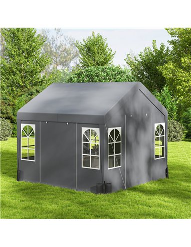 Outsunny 3 x 3 m Party Tent, Outdoor Canopy Tent Shelter with Removable Sidewalls, 4 Zipped Doors, for Parties, Wedding, Grey