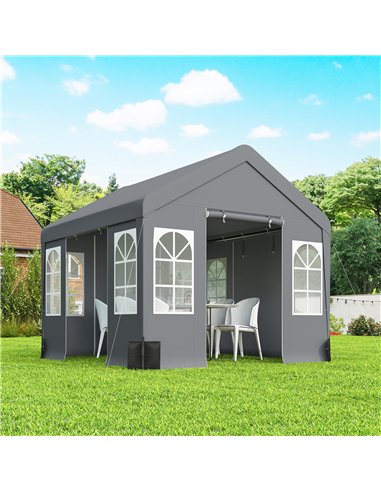 Outsunny 3 x 3 m Party Tent, Outdoor Canopy Tent Shelter with Removable Sidewalls, 4 Zipped Doors, for Parties, Wedding, Grey