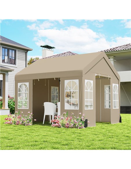 Outsunny 3 x 3 m Party Tent, Outdoor Canopy Tent Shelter with Removable Sidewalls, 4 Zipped Doors, for Parties, Wedding, Beige - pic 185559 | FastDaddyshop
