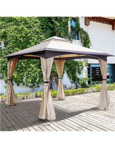 Outsunny 3.2m x 3.2m Vented Roof Steel Frame Gazebo Beige