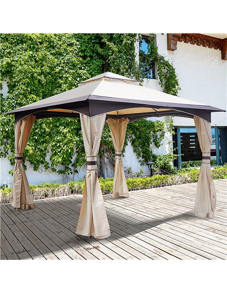 Outsunny 3.2m x 3.2m Vented Roof Steel Frame Gazebo Beige - pic 18556 | FastDaddyshop