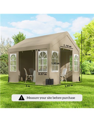 Outsunny 3 x 3 m Party Tent, Outdoor Canopy Tent Shelter with Removable Sidewalls, 4 Zipped Doors, for Parties, Wedding, Beige