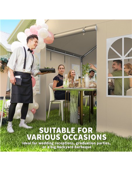 Outsunny 3 x 3 m Party Tent, Outdoor Canopy Tent Shelter with Removable Sidewalls, 4 Zipped Doors, for Parties, Wedding, Beige - pic 185561 | FastDaddyshop