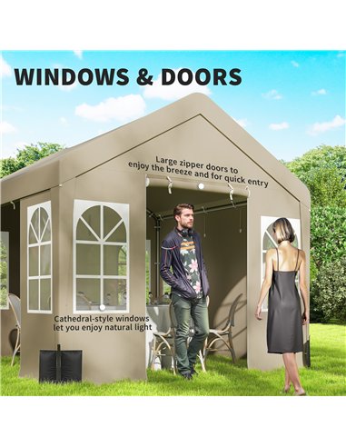 Outsunny 3 x 3 m Party Tent, Outdoor Canopy Tent Shelter with Removable Sidewalls, 4 Zipped Doors, for Parties, Wedding, Beige