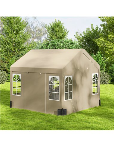 Outsunny 3 x 3 m Party Tent, Outdoor Canopy Tent Shelter with Removable Sidewalls, 4 Zipped Doors, for Parties, Wedding, Beige