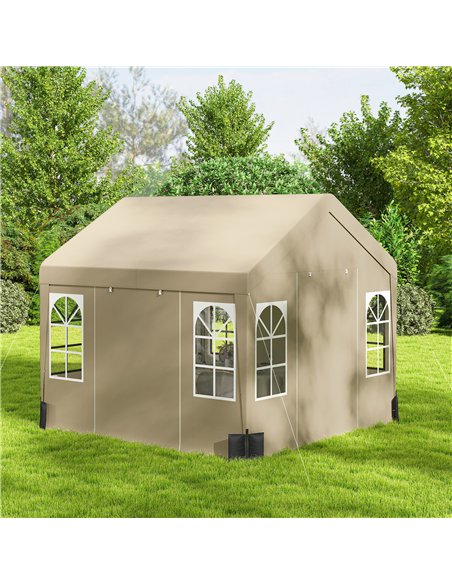 Outsunny 3 x 3 m Party Tent, Outdoor Canopy Tent Shelter with Removable Sidewalls, 4 Zipped Doors, for Parties, Wedding, Beige - pic 185565 | FastDaddyshop