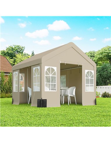 Outsunny 3 x 3 m Party Tent, Outdoor Canopy Tent Shelter with Removable Sidewalls, 4 Zipped Doors, for Parties, Wedding, Beige