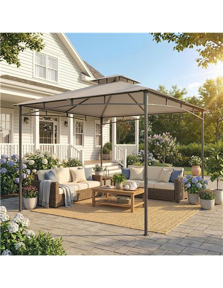 Outsunny 3 x 3 m Gazebo, Garden Gazebo with 2-Tier Roof, Metal Frame, Khaki - pic 185568 | FastDaddyshop