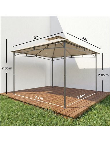Outsunny 3 x 3 m Gazebo, Garden Gazebo with 2-Tier Roof, Metal Frame, Khaki