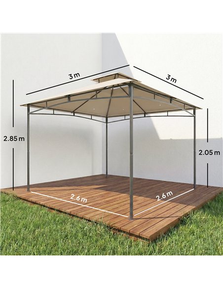 Outsunny 3 x 3 m Gazebo, Garden Gazebo with 2-Tier Roof, Metal Frame, Khaki - pic 185569 | FastDaddyshop