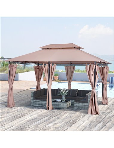 Outsunny 4x3m Metal Gazebo with Curtains, Sidewalls, Brown
