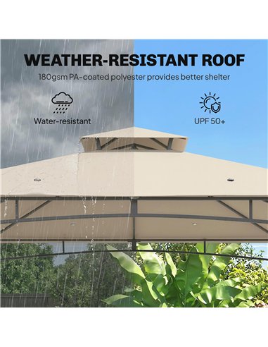 Outsunny 3 x 3 m Gazebo, Garden Gazebo with 2-Tier Roof, Metal Frame, Khaki