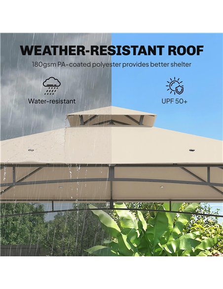 Outsunny 3 x 3 m Gazebo, Garden Gazebo with 2-Tier Roof, Metal Frame, Khaki - pic 185570 | FastDaddyshop