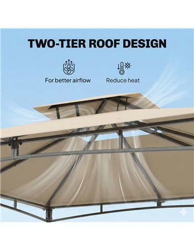 Outsunny 3 x 3 m Gazebo, Garden Gazebo with 2-Tier Roof, Metal Frame, Khaki