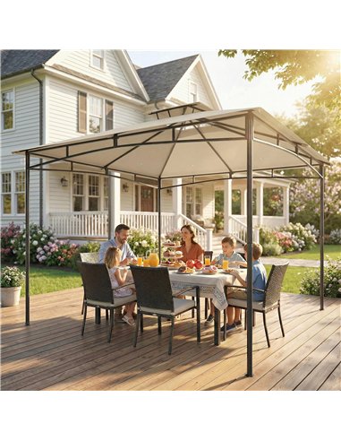 Outsunny 3 x 3 m Gazebo, Garden Gazebo with 2-Tier Roof, Metal Frame, Khaki