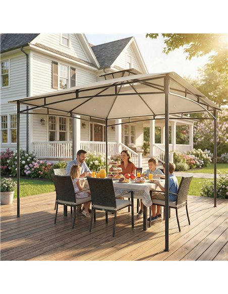 Outsunny 3 x 3 m Gazebo, Garden Gazebo with 2-Tier Roof, Metal Frame, Khaki - pic 185573 | FastDaddyshop