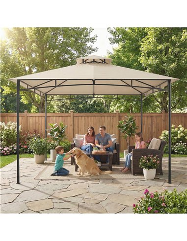 Outsunny 3 x 3 m Gazebo, Garden Gazebo with 2-Tier Roof, Metal Frame, Khaki