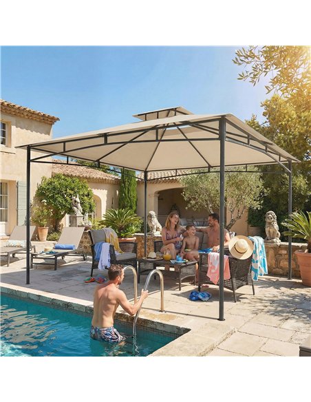 Outsunny 3 x 3 m Gazebo, Garden Gazebo with 2-Tier Roof, Metal Frame, Khaki - pic 185575 | FastDaddyshop