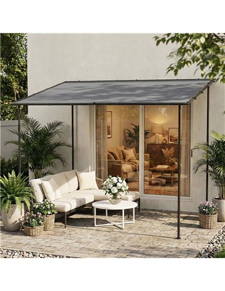 Outsunny 3 x 2 m Lean to Garden Pergola, Metal Frame Gazebo Pergola with UPF30+ Protection, Sloped Roof, Drainage Holes, Grey - pic 185577 | FastDaddyshop