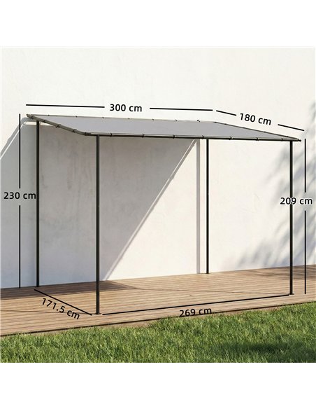 Outsunny 3 x 2 m Lean to Garden Pergola, Metal Frame Gazebo Pergola with UPF30+ Protection, Sloped Roof, Drainage Holes, Grey - pic 185578 | FastDaddyshop