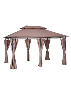 Outsunny 4x3m Metal Gazebo with Curtains, Sidewalls, Brown