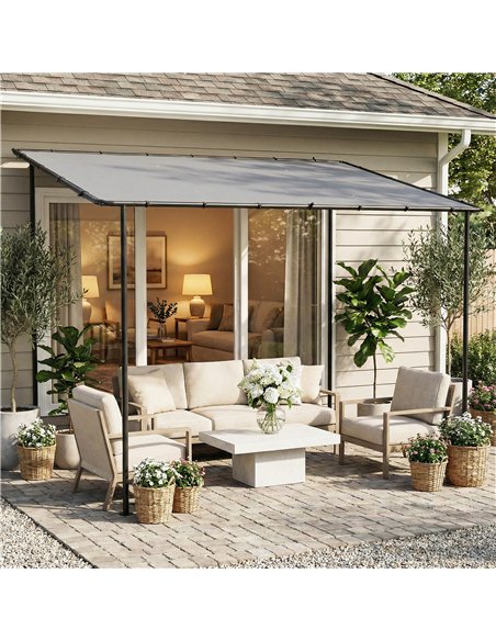 Outsunny 3 x 2 m Lean to Garden Pergola, Metal Frame Gazebo Pergola with UPF30+ Protection, Sloped Roof, Drainage Holes, Grey - pic 185583 | FastDaddyshop