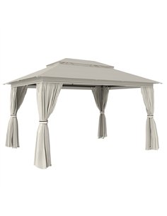 Outsunny 3 x 4 m Outdoor Garden Gazebo with Netting and Curtains, UPF50+ Patio Gazebo Permanent Pavilion Canopy, Beige