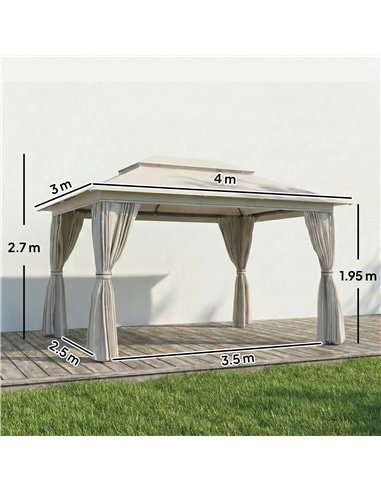 Outsunny 3 x 4 m Outdoor Garden Gazebo with Netting and Curtains, UPF50+ Patio Gazebo Permanent Pavilion Canopy, Beige