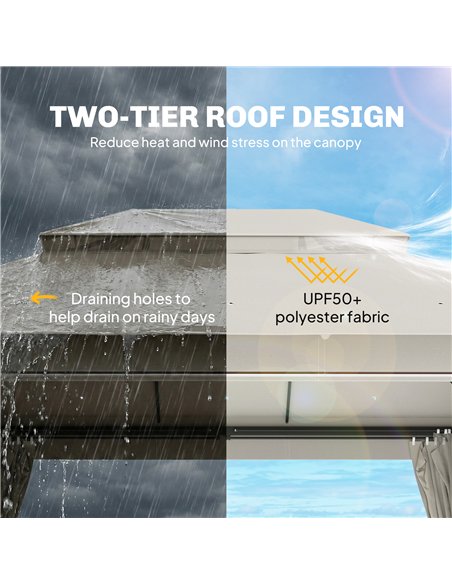 Outsunny 3 x 4 m Outdoor Garden Gazebo with Netting and Curtains, UPF50+ Patio Gazebo Permanent Pavilion Canopy, Beige - pic 185588 | FastDaddyshop