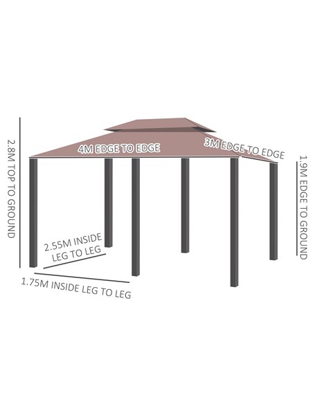 Outsunny 4x3m Metal Gazebo with Curtains, Sidewalls, Brown - pic 18559 | FastDaddyshop